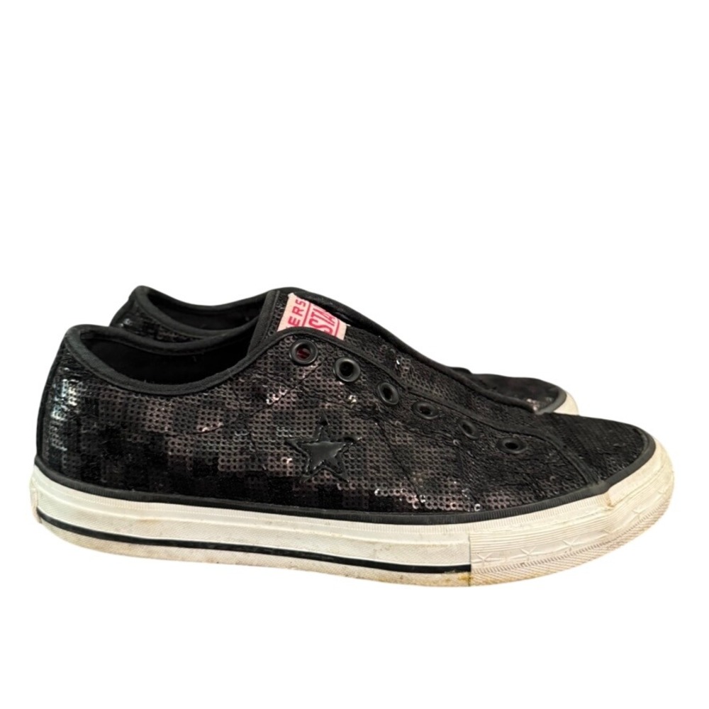 Converse One Star Black Sequin Checkered Low Top Slip On Sneakers Womens 8